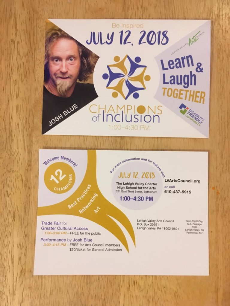 front and back of Champions of Inclusion postcard